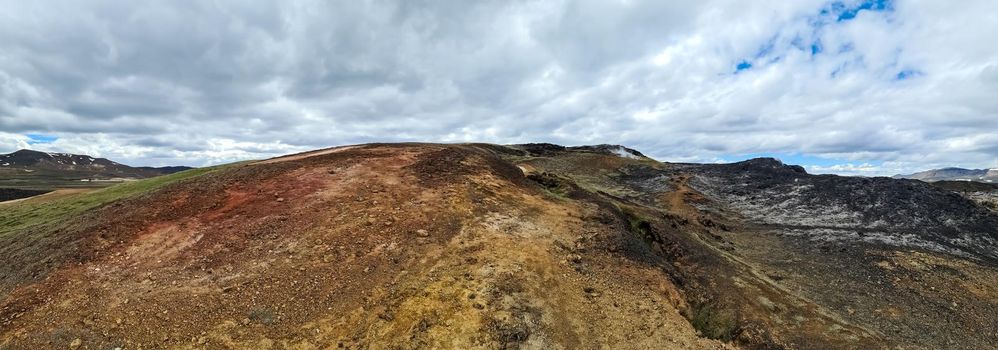 View of a dry landscape on Iceland - Myvatn with rocks and mountains