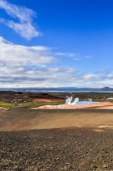 The volcanic landscape around Leirhnjukur volcano in Iceland - sulphur, rocks and wasteland