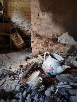 Abandoned building after fire. Shallow dof