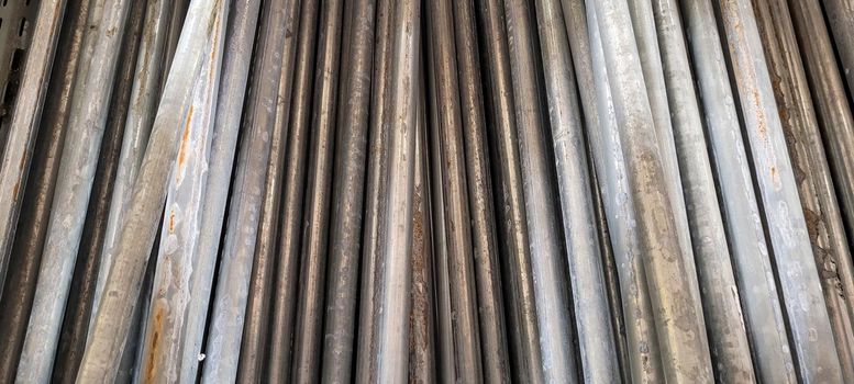 metallic background of construction pipes on a construction site in Brazil