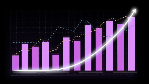 Business growth concept in allusive graph chart showing marketing sales profit increasing to future target . Excellent financial status of corporate business rise up . Finance and money 3D rendering .