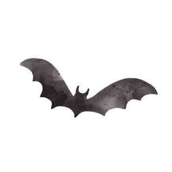 Black bat watercolor for Halloween isolated on white background. Scary illustration