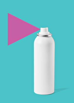 Close up of a spray aerosol bottle on white background