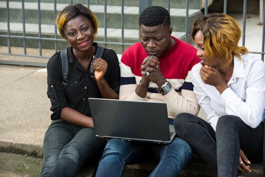 Collaborator of the creative team or students in project meeting outside. Start-up or teamwork concept