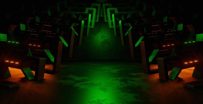 Eternal Metallic Cement Digital Technology Background Future Concept Art Cutting Edge Green Illustrative Banner Background Wallpaper Construction 3D Rendering