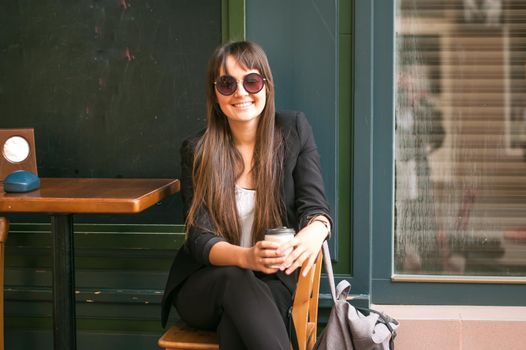 business woman drinking coffee. High quality photo