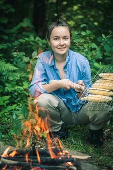 corn cooked in nature on a barbecue. High quality photo