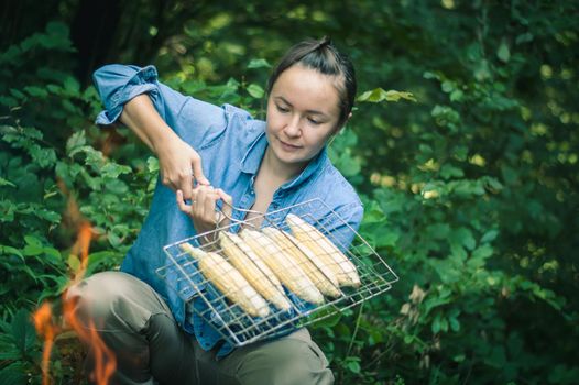 corn cooked in nature on a barbecue. High quality photo