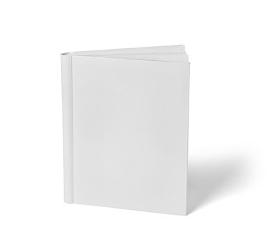 close up of a white book template on white background