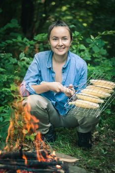 corn cooked in nature on a barbecue. High quality photo