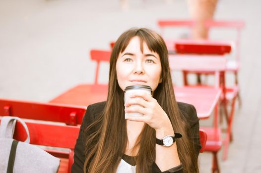 business woman drinking coffee. High quality photo