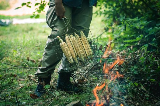 corn cooked in nature on a barbecue. High quality photo