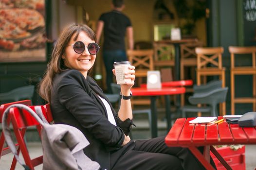 business woman drinking coffee. High quality photo