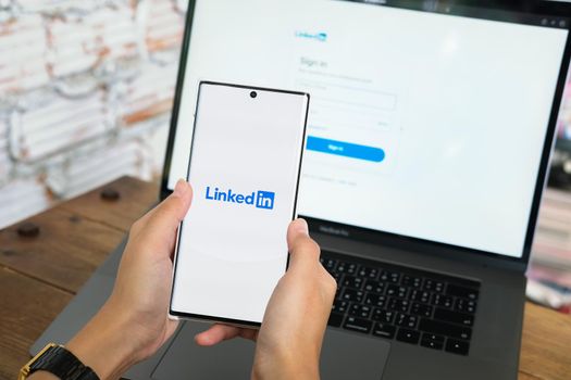 Chiangmai, THAILAND - June 06, 2021: LinkedIn human resource, business and employment-oriented service for job career search app on mobile smartphone.