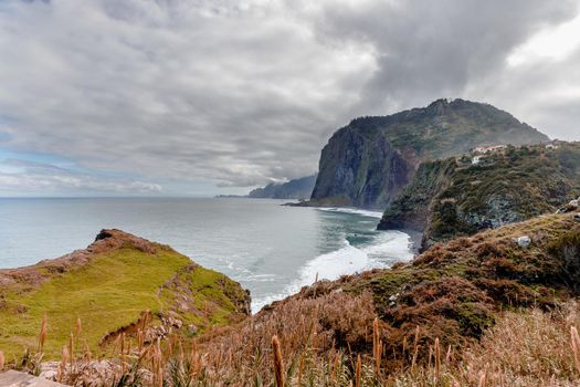 view from the crane viewpoint on the Guindaste mirador on the island of Madeira on a winter day