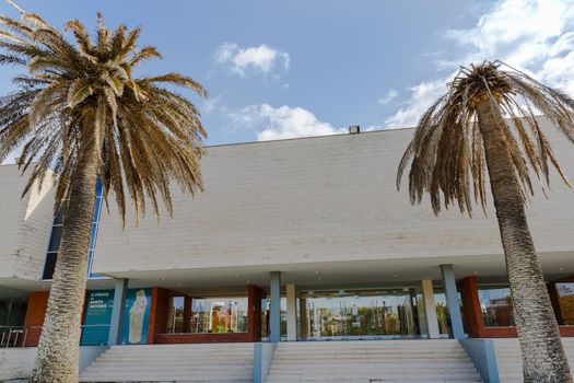 Figueira da Foz, Coimbra, Portugal: October 26, 2020: Exterior view of the CAE arts and entertainment center (Centro de Artes e Espectaculos) on a fall day