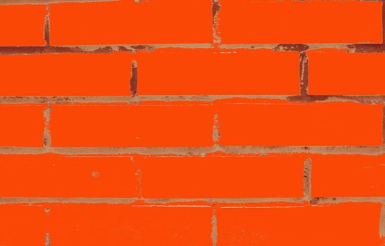 The surface of a brick wall painted with orange paint.