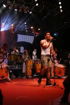 salvador, bahia, brazil - march 1, 2007: Denny Denan, lead singer of the band Timbalada during an appearance at the Museu do Ritimo in the city of Salvador.