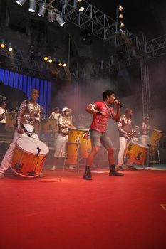 salvador, bahia, brazil - march 1, 2007: Denny Denan, lead singer of the band Timbalada during an appearance at the Museu do Ritimo in the city of Salvador.