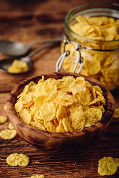 Corn flakes in a bowl for breakfast