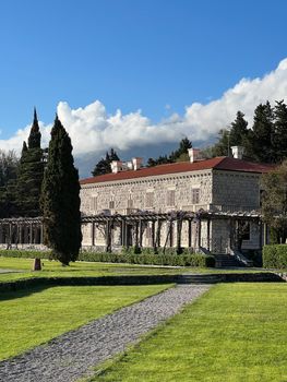 Gravel path in the garden near Villa Milocer. Montenegro. High quality photo