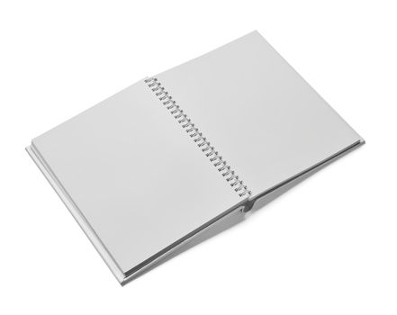 close up of a white book template on white background