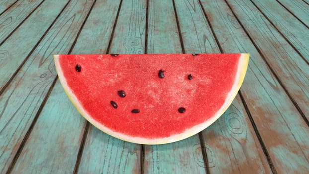 sliced watermelon on a wooden background 3d-rendering.