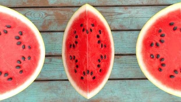 sliced watermelon on a wooden background 3d-rendering.