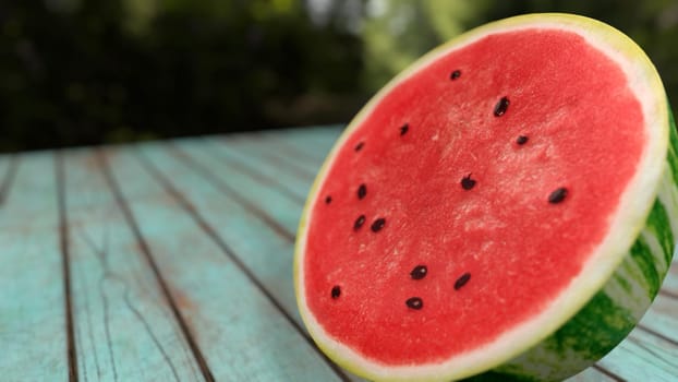 sliced watermelon on a wooden background 3d-rendering.