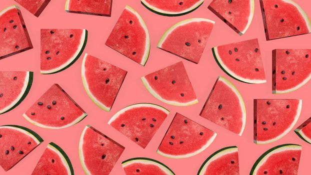 watermelon slice on soft pink background. Summer color. 3d-rendering.