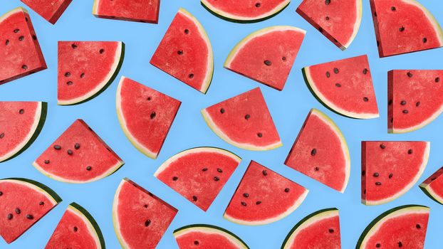 watermelon slice on soft blue background. Summer color. 3d-rendering.