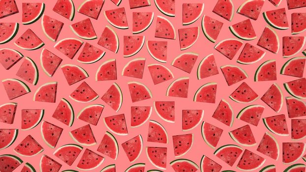 watermelon slice on soft pink background. Summer color. 3d-rendering.