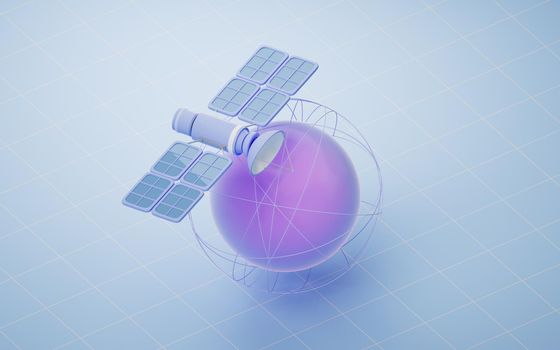 Cartoon planet sphere with satellite, 3d rendering. Computer digital drawing.