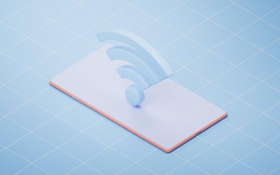 Wireless network technology with wifi sign, 3d rendering. Computer digital drawing.