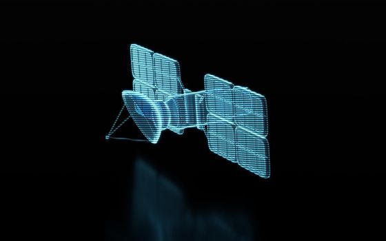 Artificial satellite with hologram figure, 3d rendering. Compute digital drawing.