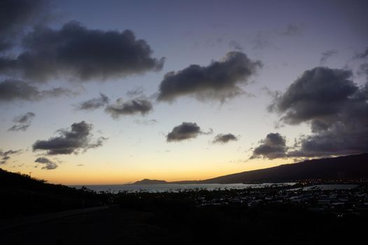 Hawaii Kai and Diamond Head at Night Fall on Oahu, Hawaii 