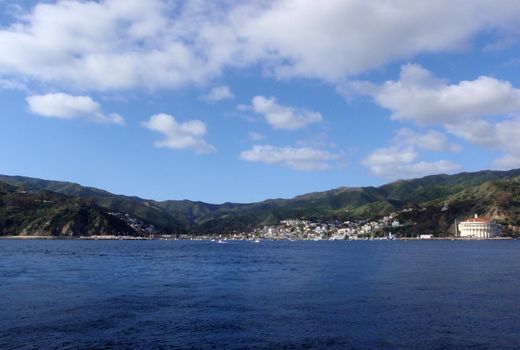 Avalon Bay on Catalina Island seen from the Ocean located off the coast of California. 2009.