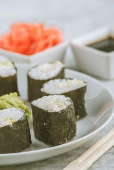 Set up of vegetarian sushi rolls. High quality photo