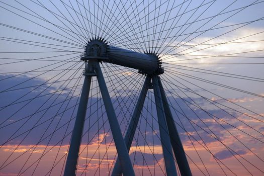 LAS VEGAS - JUNE 27, 2015 - Close-up of The High Roller Wheel light up at dawn at the center of the Las Vegas Strip on June 27, 2015 in Las Vegas. The High Roller is the world's largest observation wheel.