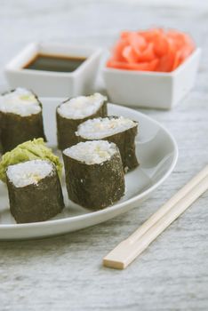 Set up of vegetarian sushi rolls. High quality photo