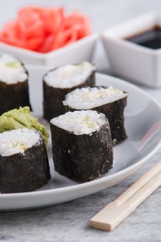 Set up of vegetarian sushi rolls. High quality photo