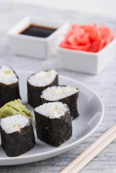 Set up of vegetarian sushi rolls. High quality photo