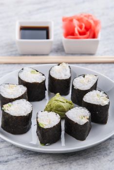 Set up of vegetarian sushi rolls. High quality photo