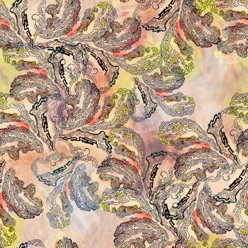 Seamless pattern with layered wood fungus texture. Surreal abstract background in bright colors.