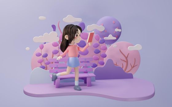 Little girl with cartoon style, 3d rendering. Computer digital drawing.