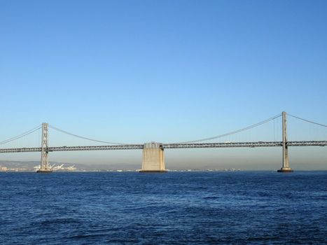 San Francisco side of Bay Bridge with Oakland in the distance on a clear day.  October 2015.