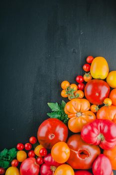 variety of ripe colourful organic tomatoes. High quality photo