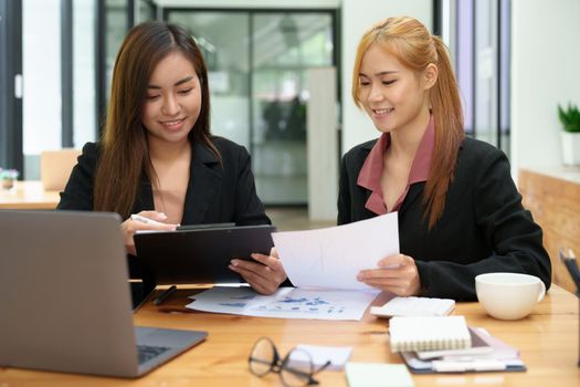 Portrait of an Asian businesswoman consulting, start up a marketing plan to meet the needs of customers in office room