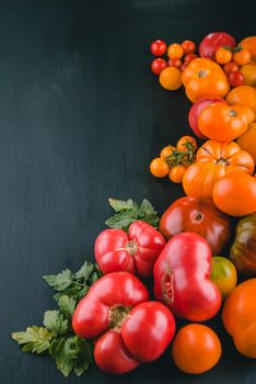 variety of ripe colourful organic tomatoes. High quality photo