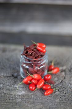 mix of fresh and dry goji berries. High quality photo